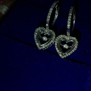 Silver And Real Diamond Floating Heart Earrings